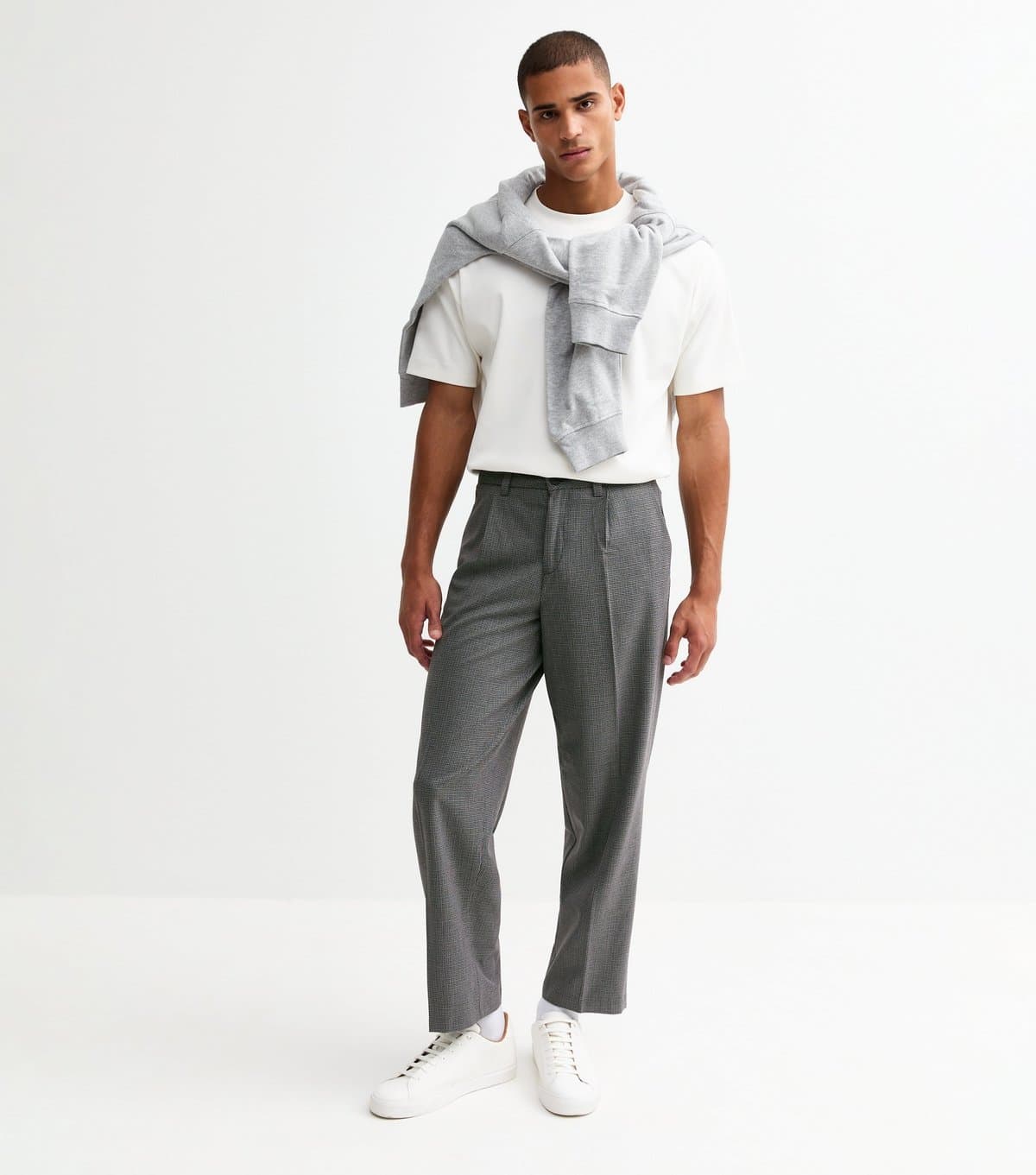 New Look Men's Black Checked Pleated Oversized Tailored Trousers New Look