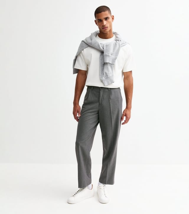 New Look Men's Black Checked Pleated Oversized Tailored Trousers New Look - 2