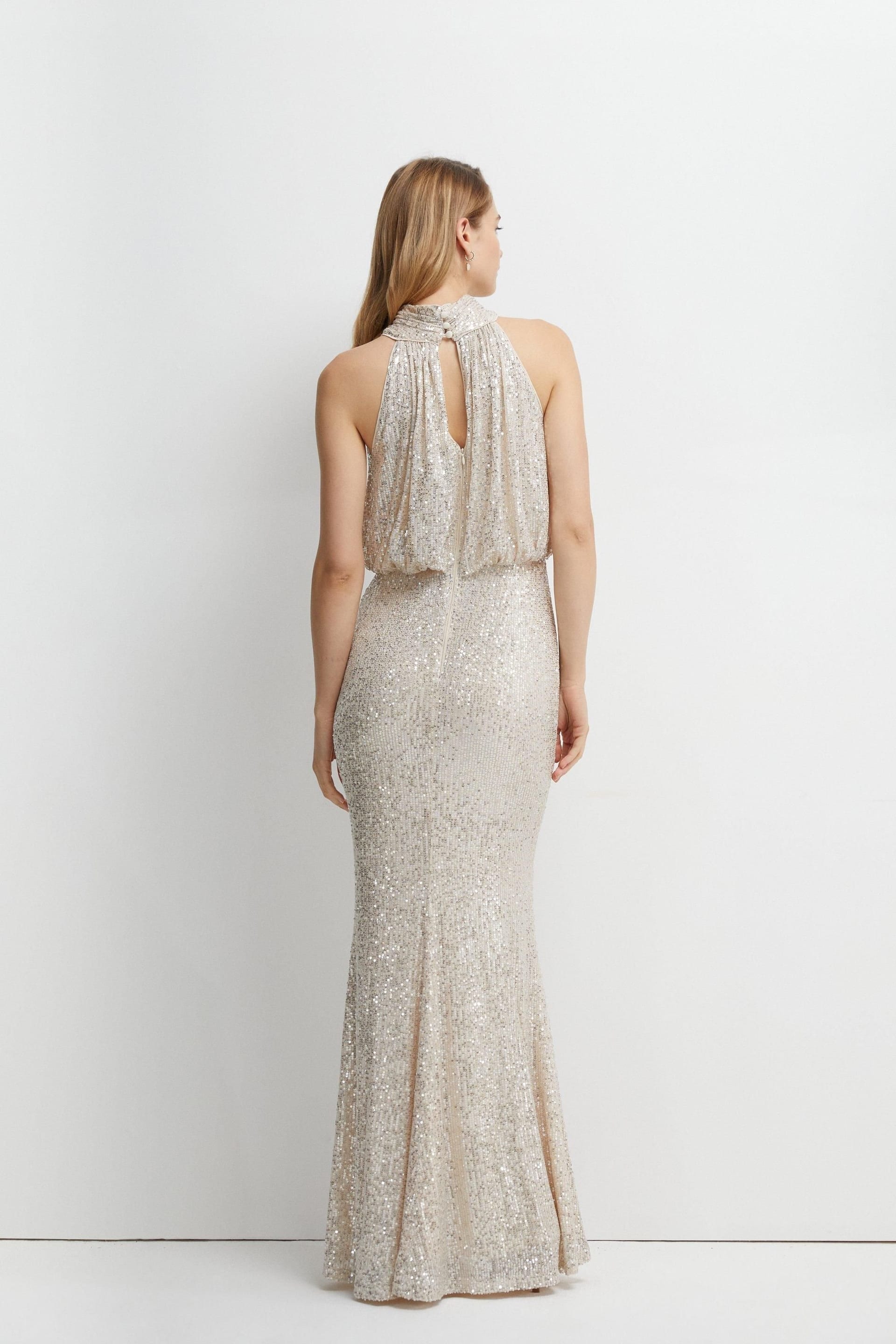 Coast Coast Women's Halterneck Sequin Bridesmaid Maxi Dress in Champagne - 4