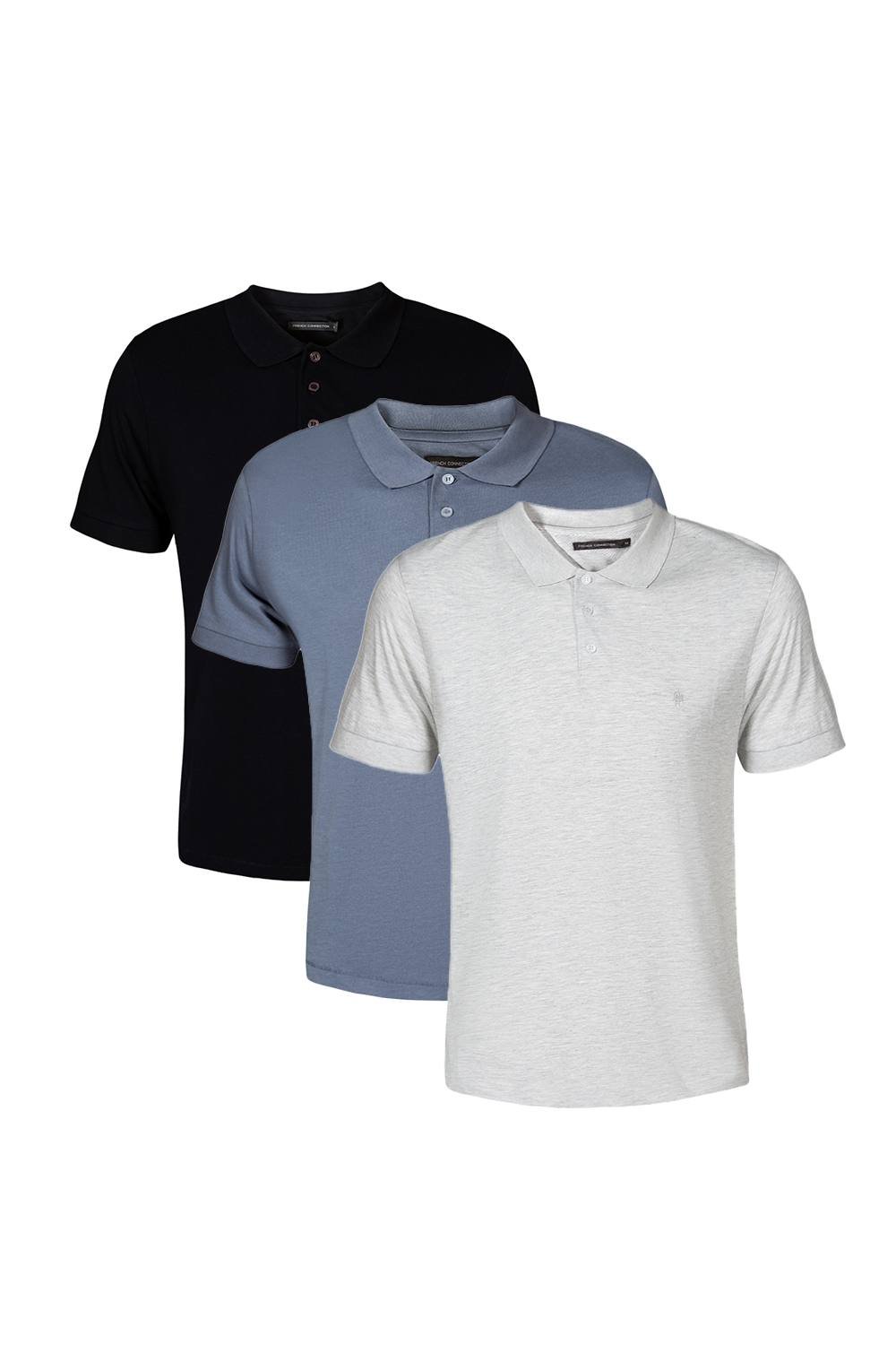 French Connection French Connection Men's 3 Pack Cotton Short Sleeve Polo Shirts in Blue - 2