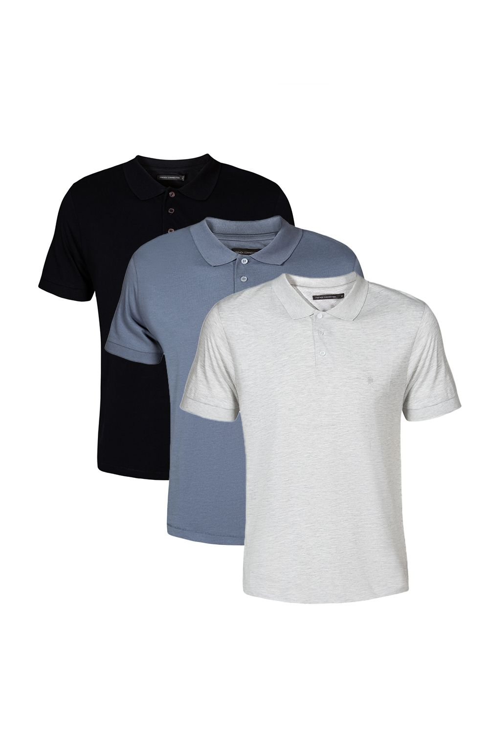 French Connection French Connection Men's 3 Pack Cotton Short Sleeve Polo Shirts in Blue - 4