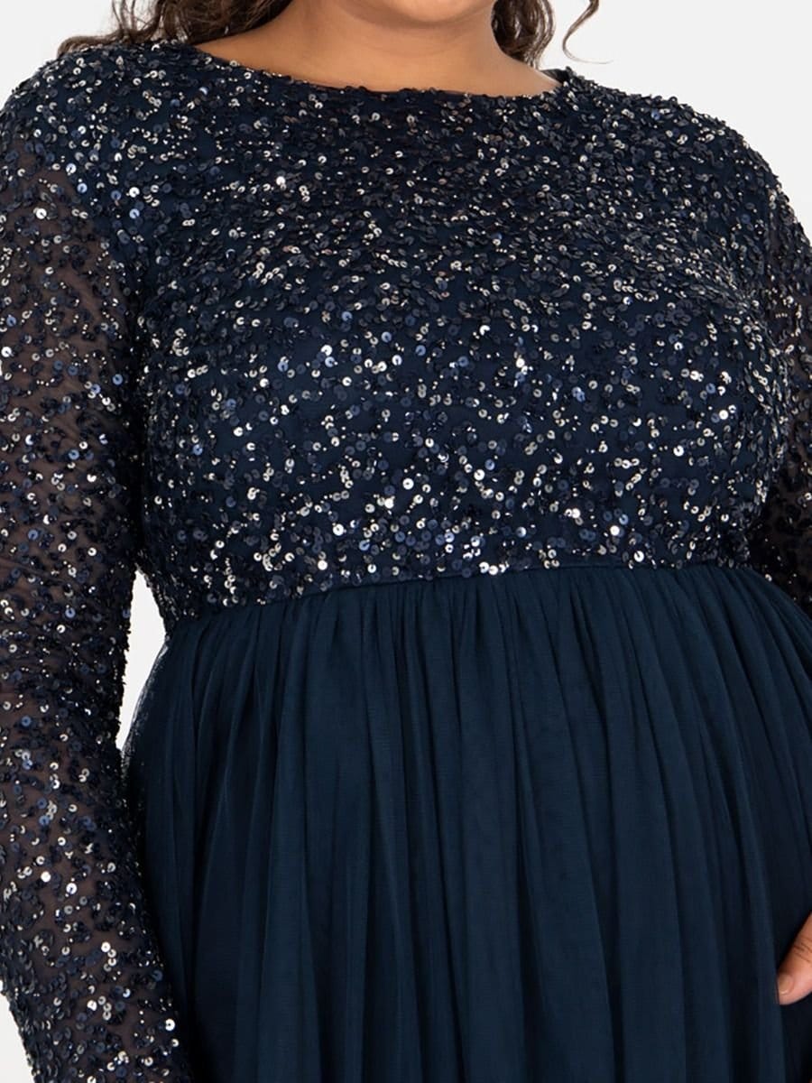Maya Deluxe Maya Deluxe Women's Embellished Long Sleeve Maxi Dress in Dark Navy - 4
