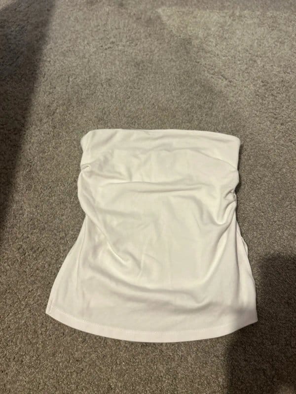 Bershka White Ruched Crop Top