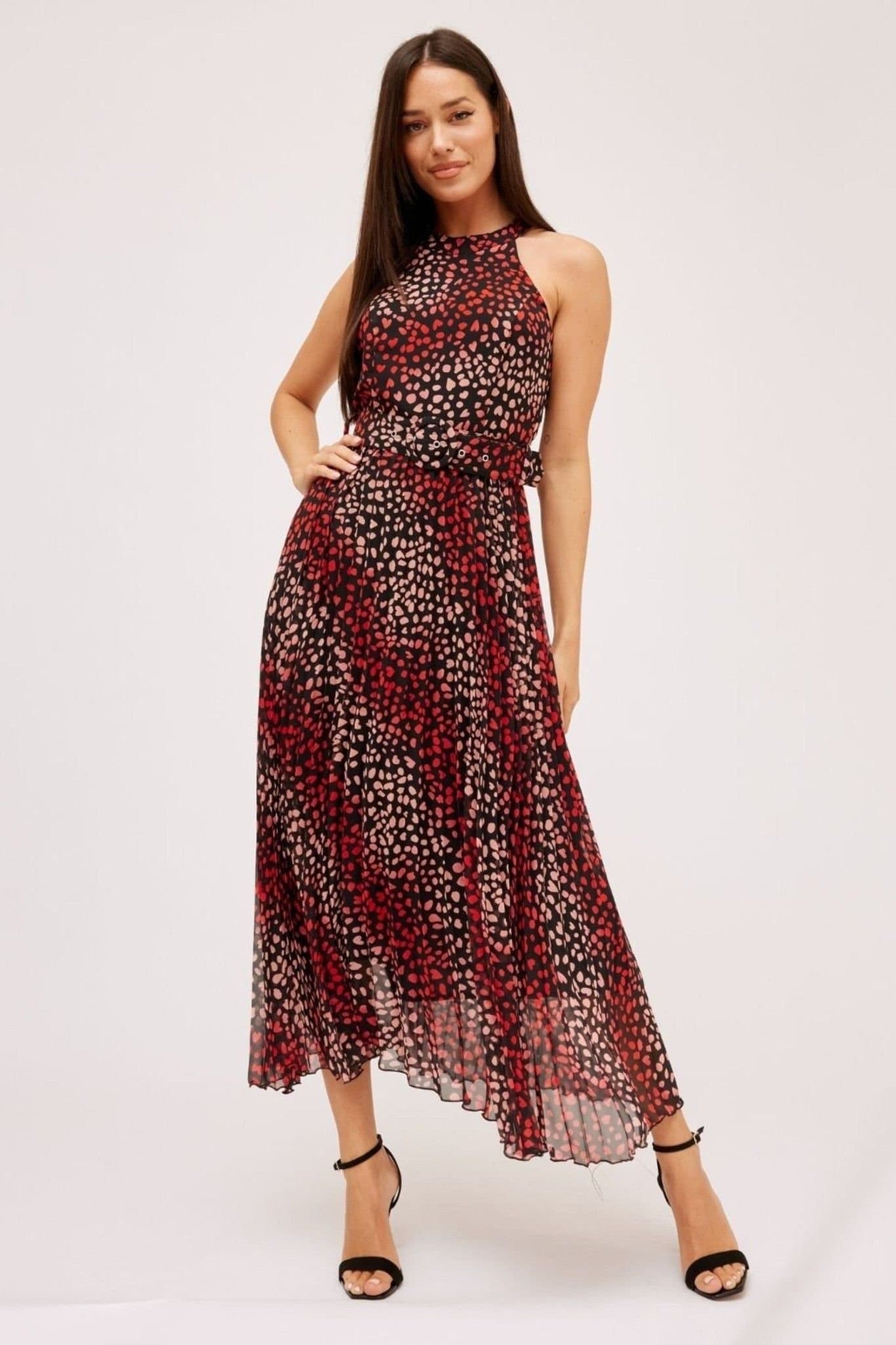 Style Cheat Style Cheat Women's Luisa Belted Pleated Heart Print Maxi Dress
