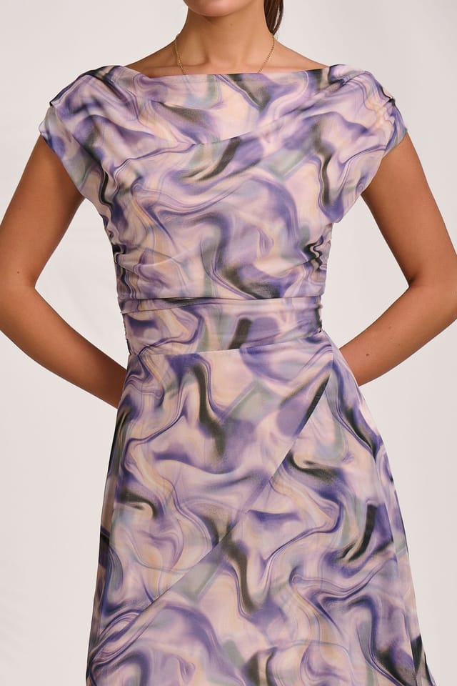 Jolie Moi Jolie Moi Women's Asymmetric Draped Mesh Maxi Dress in Purple - 3