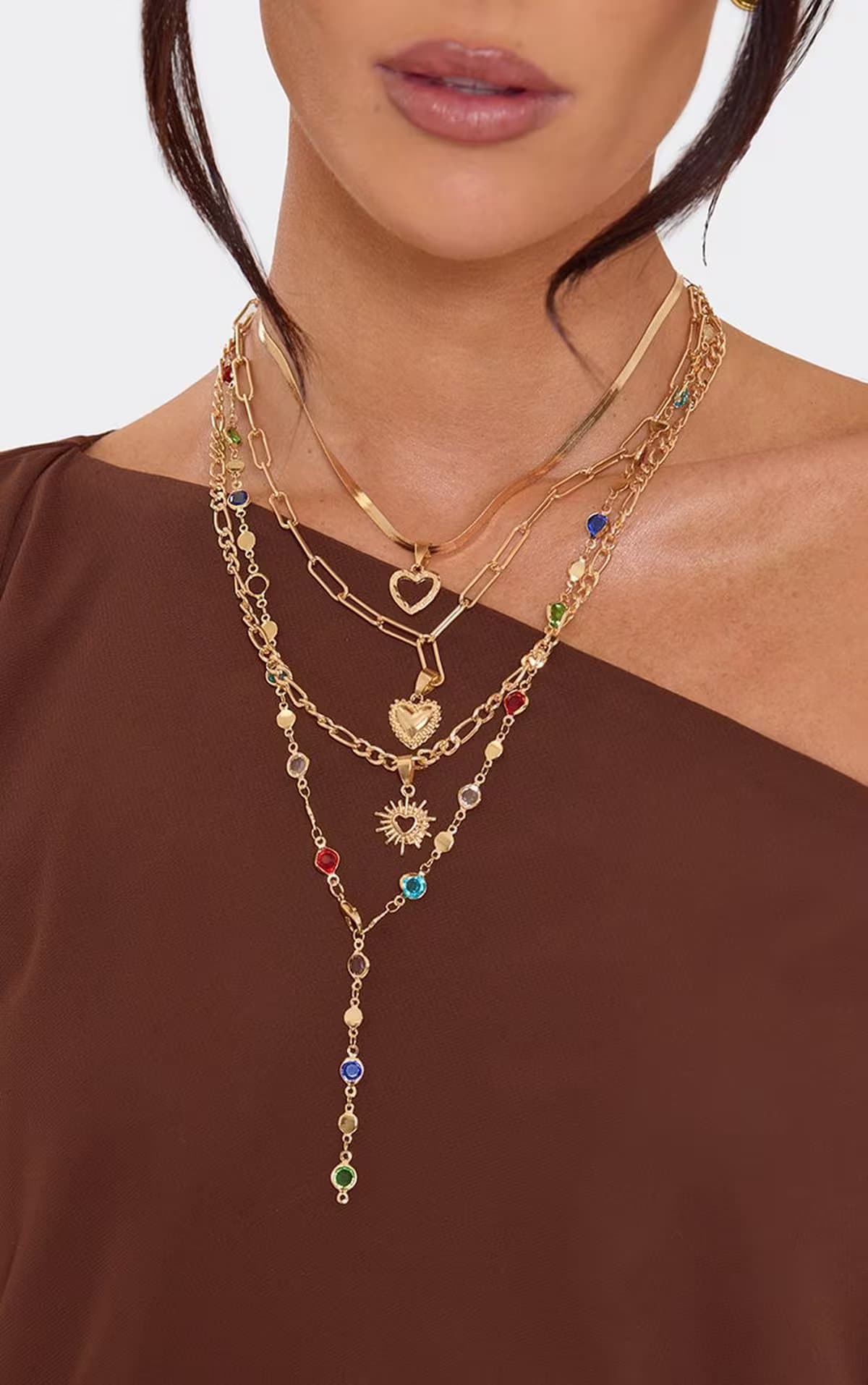 EGO Ego Gold Multi-Layered Chain Necklace With Gem Stone Detail