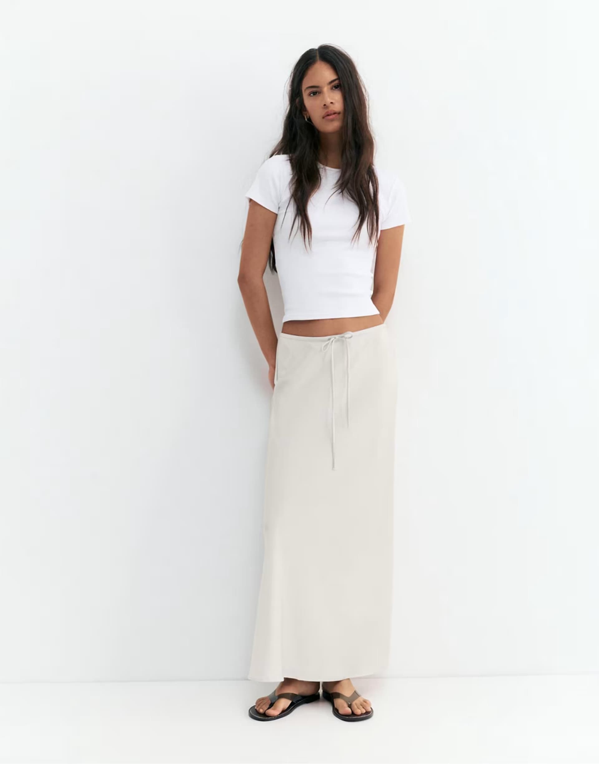 ASOS Pull&Bear Satin midi skirt in beige
