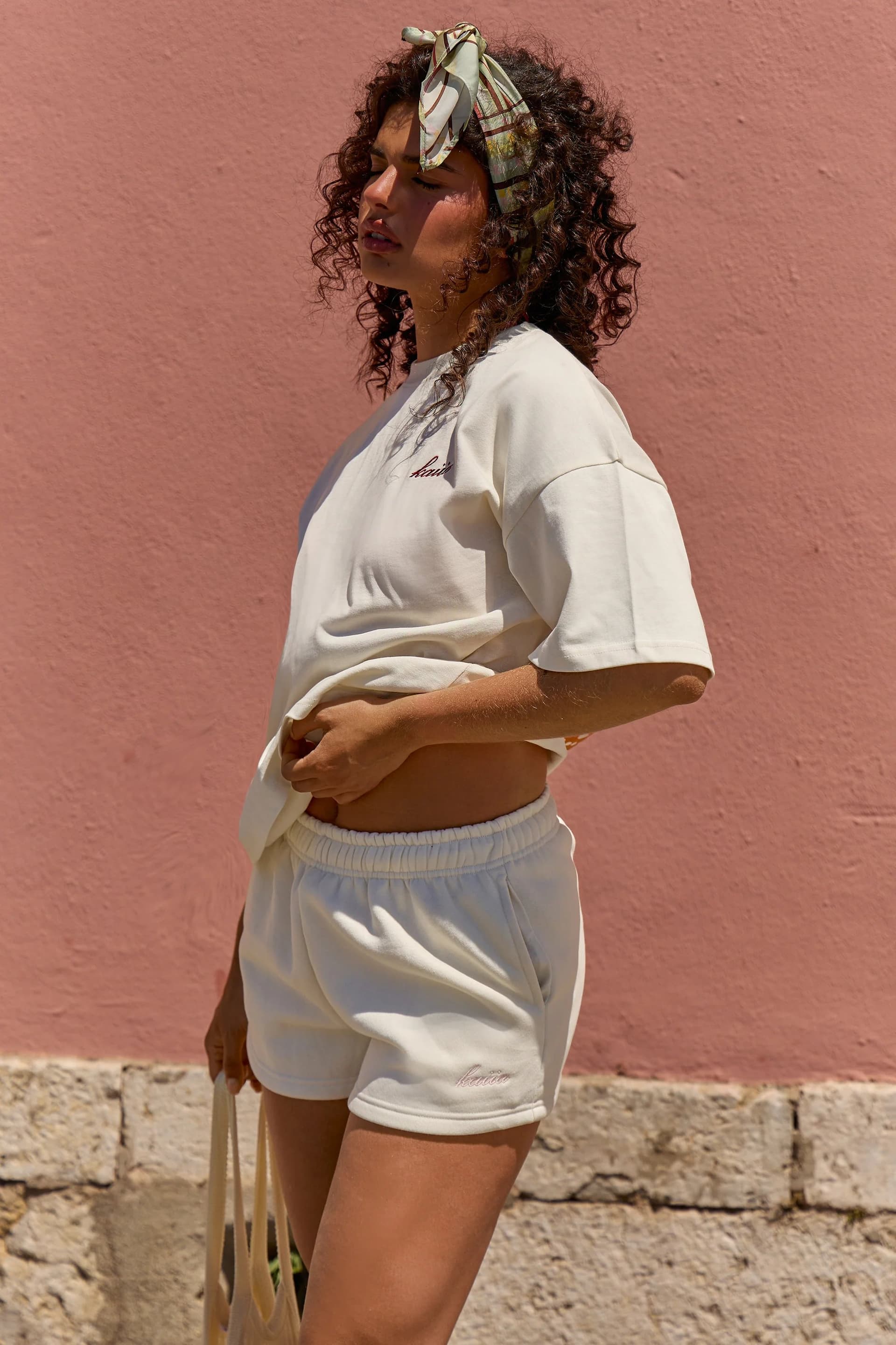 Kaiia Kaiia Script Logo Mini Sweat Shorts Cream