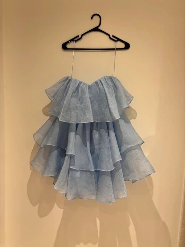 ASOS Blue Chiffon Bandeau Tiered Mini Dress