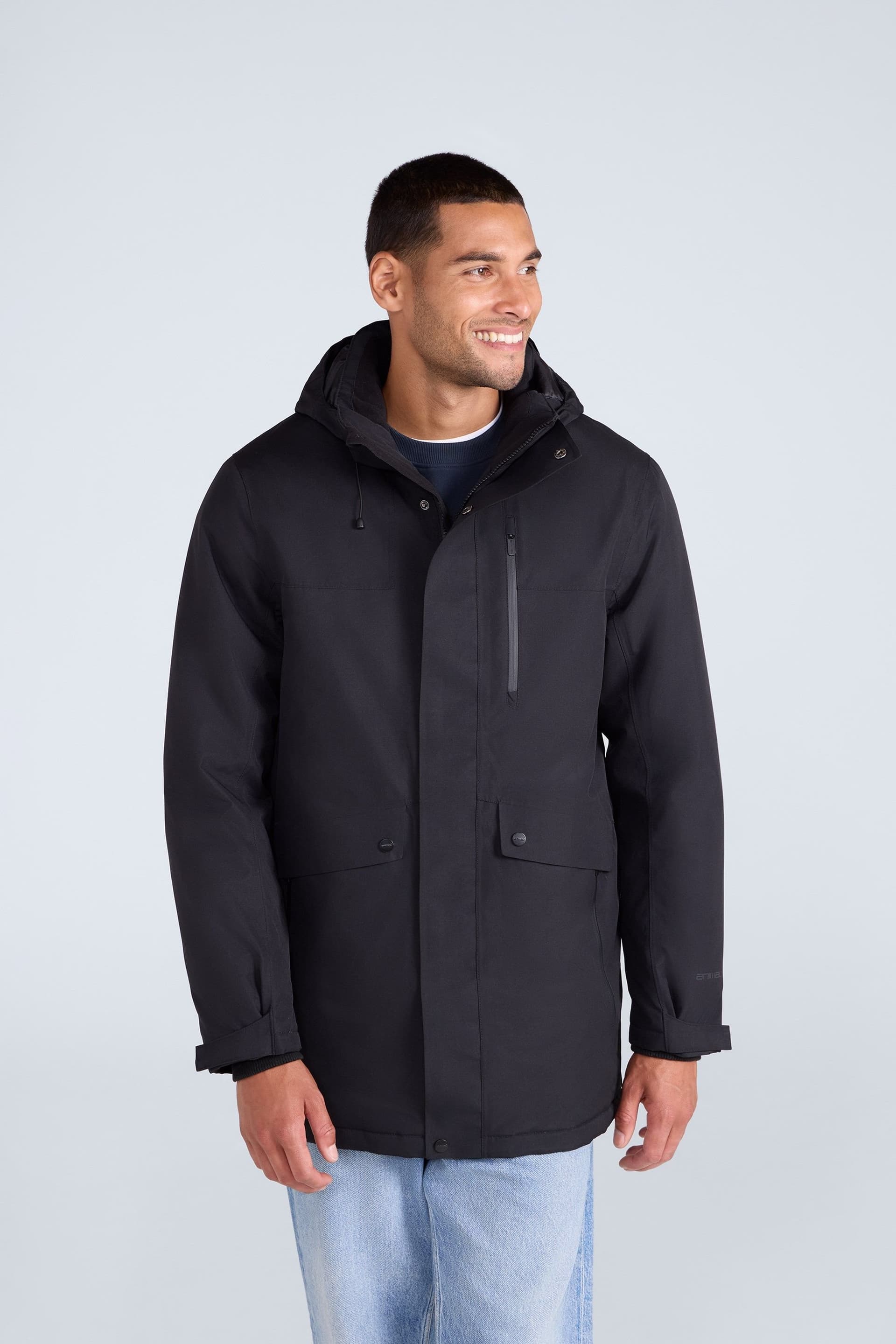 Animal Animal Men's 'Lisbon' Waterproof Breathable Side Pockets Taped Seams Thermal Parka in Black