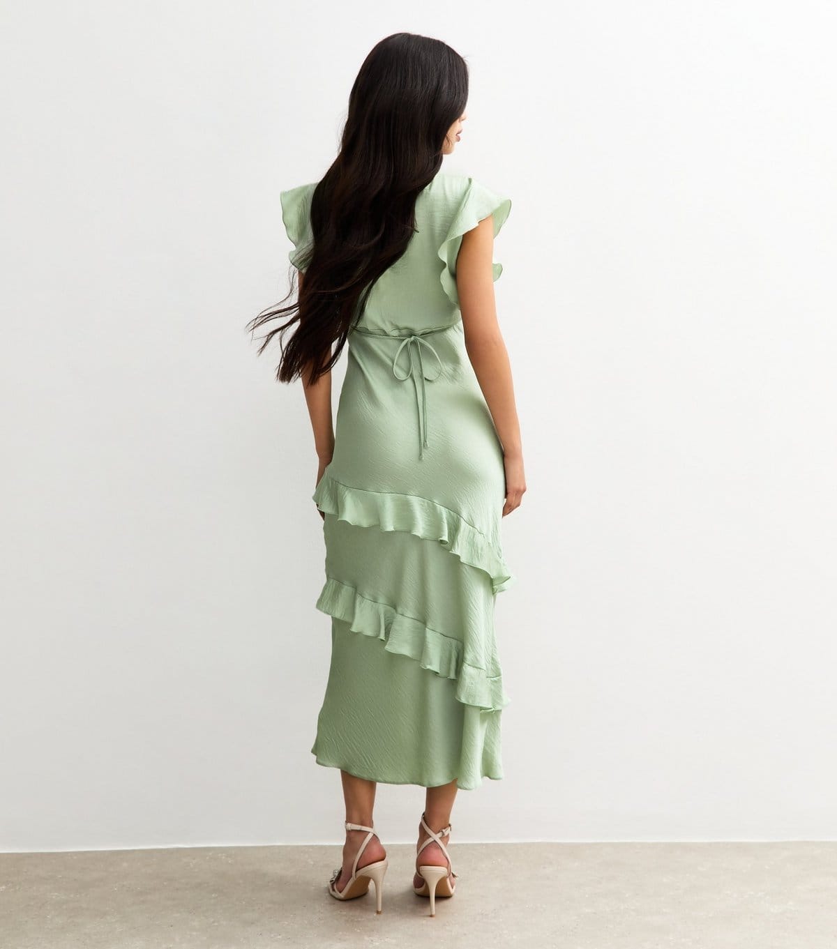 New Look Women's Green Satin Ruffled Midi Dress New Look - 4