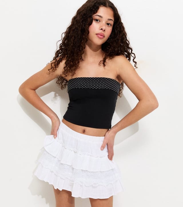 New Look Girls' Black Polka Dot Trim Bandeau Top New Look - 2