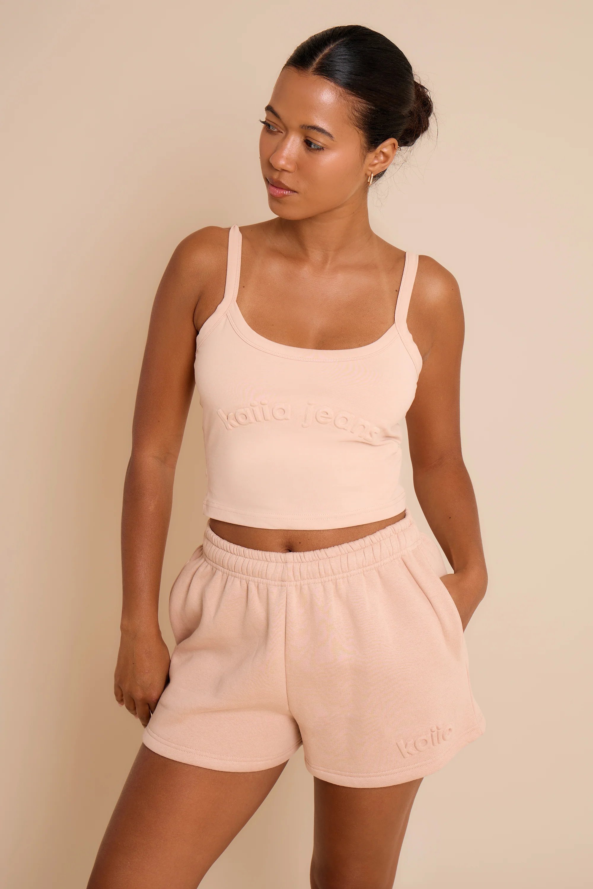 Kaiia Kaiia Embossed Mini Shorts Clay Pink - 2