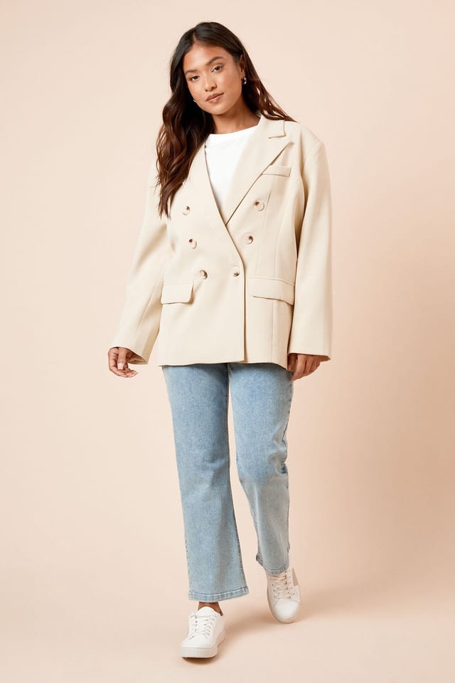 Dorothy Perkins Dorothy Perkins Women's Petite Oversized Double Breasted Blazer in Butter - 2