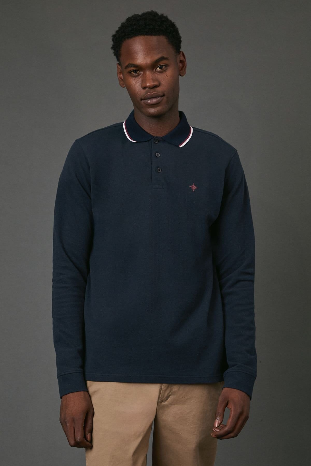Maine Men's Navy Long Sleeve Pique Polo Shirt