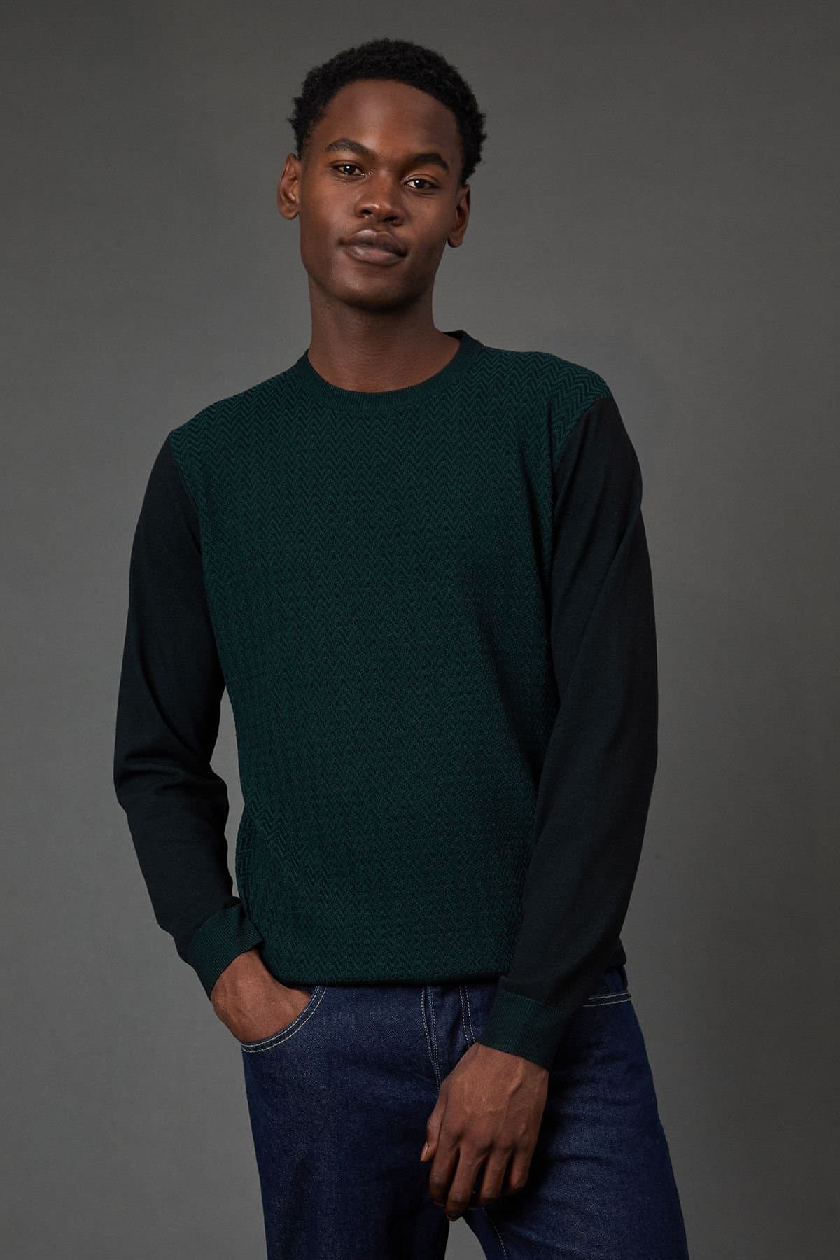 Burton Burton Men's Dark Green Jacquard Crew Neck Jumper