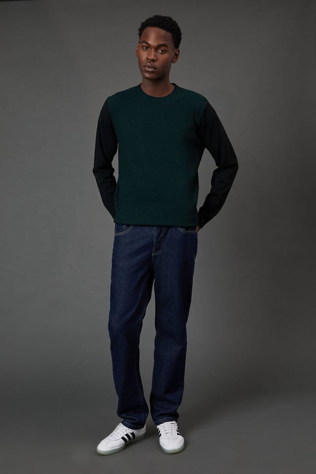 Burton Burton Men's Dark Green Jacquard Crew Neck Jumper - 2