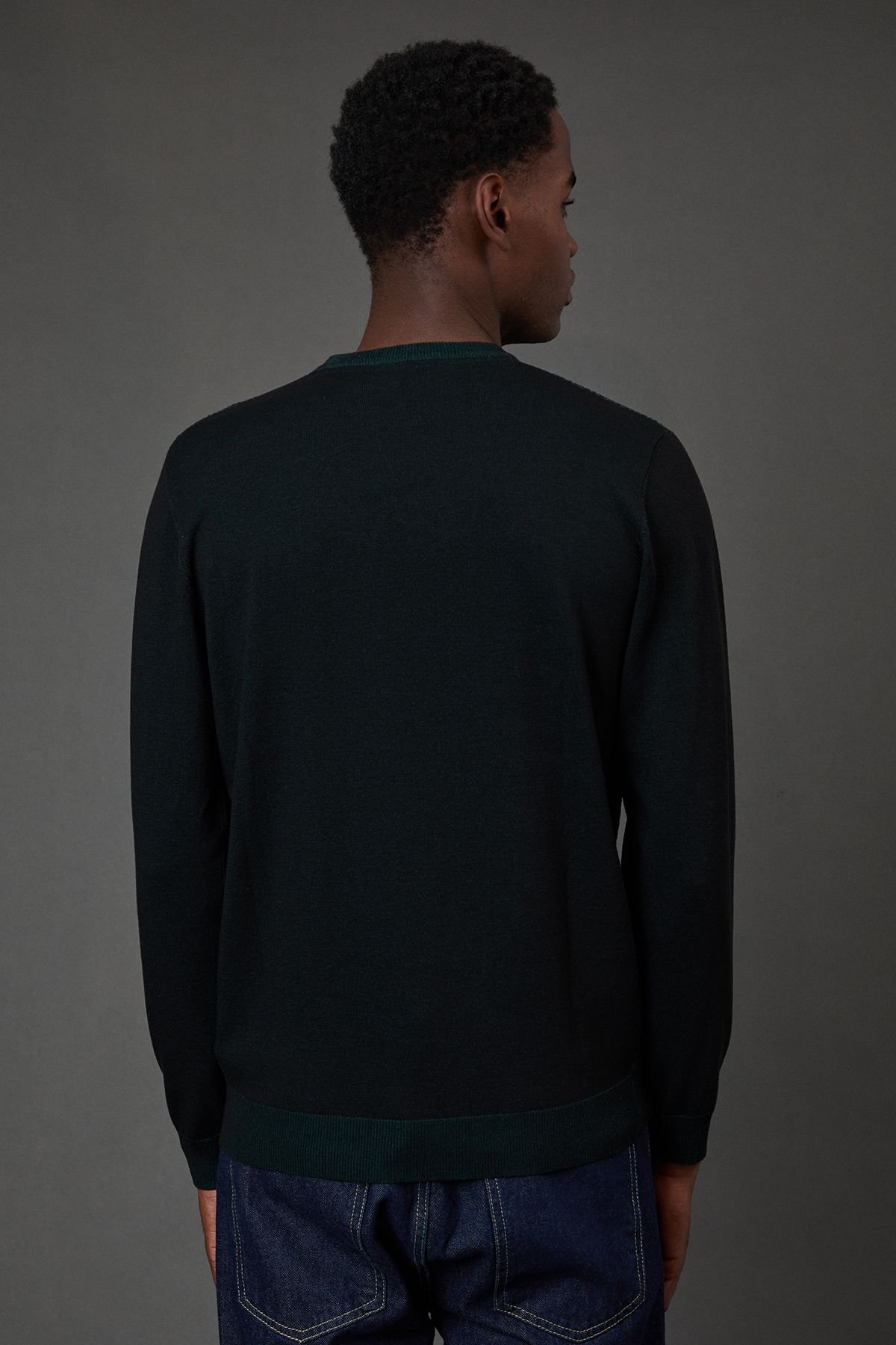 Burton Burton Men's Dark Green Jacquard Crew Neck Jumper - 3