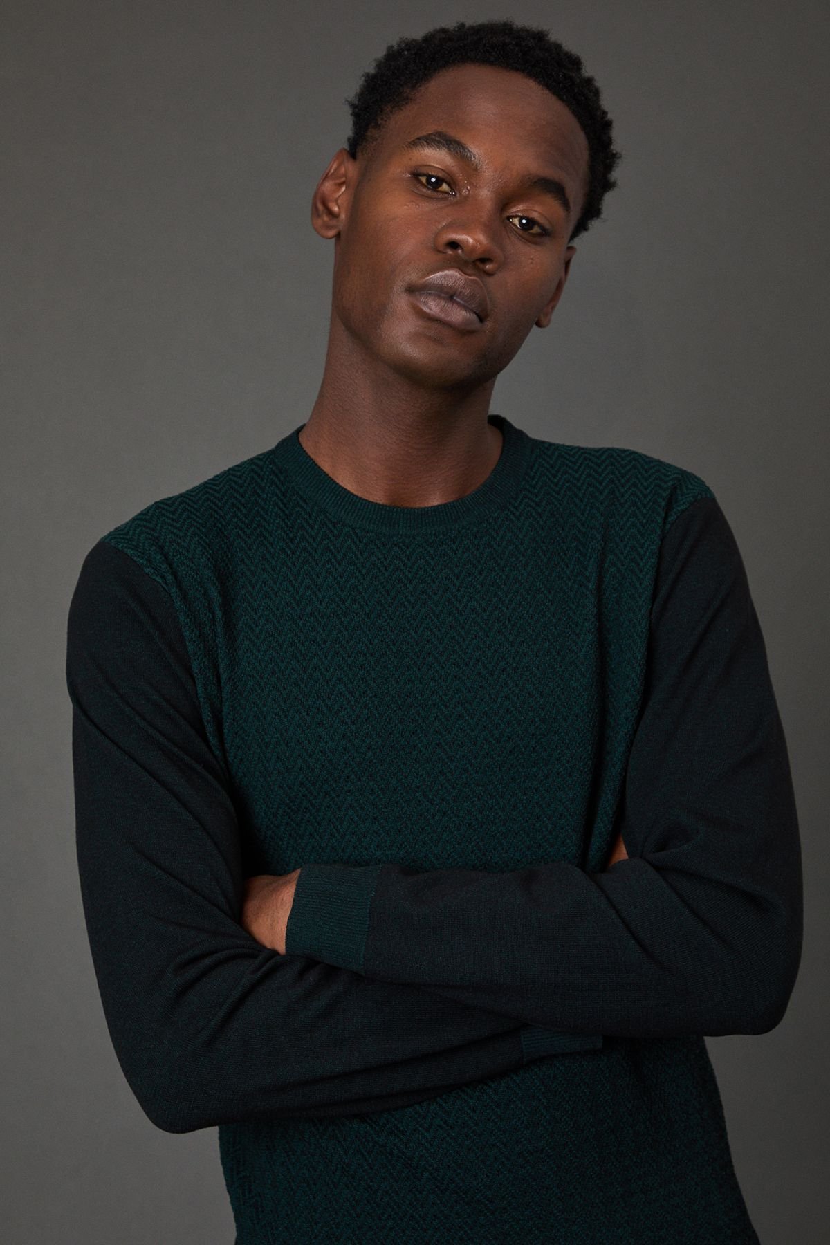 Burton Burton Men's Dark Green Jacquard Crew Neck Jumper - 4