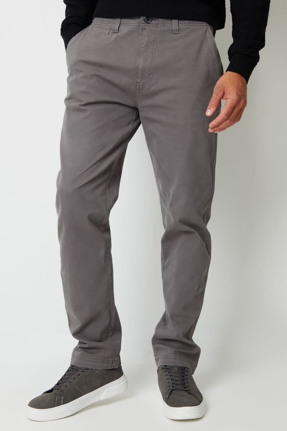 Threadbare Threadbare Men's 'Ravello' Straight Leg Canvas Trousers With Stretch in Dark Grey