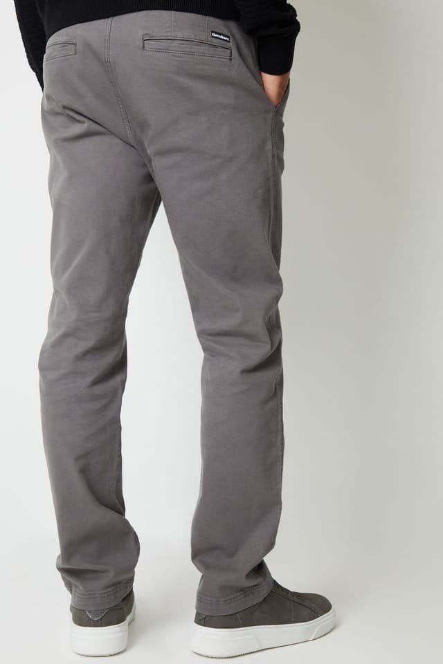 Threadbare Threadbare Men's 'Ravello' Straight Leg Canvas Trousers With Stretch in Dark Grey - 2