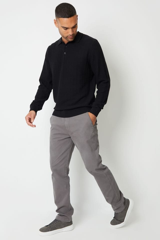 Threadbare Threadbare Men's 'Ravello' Straight Leg Canvas Trousers With Stretch in Dark Grey - 3
