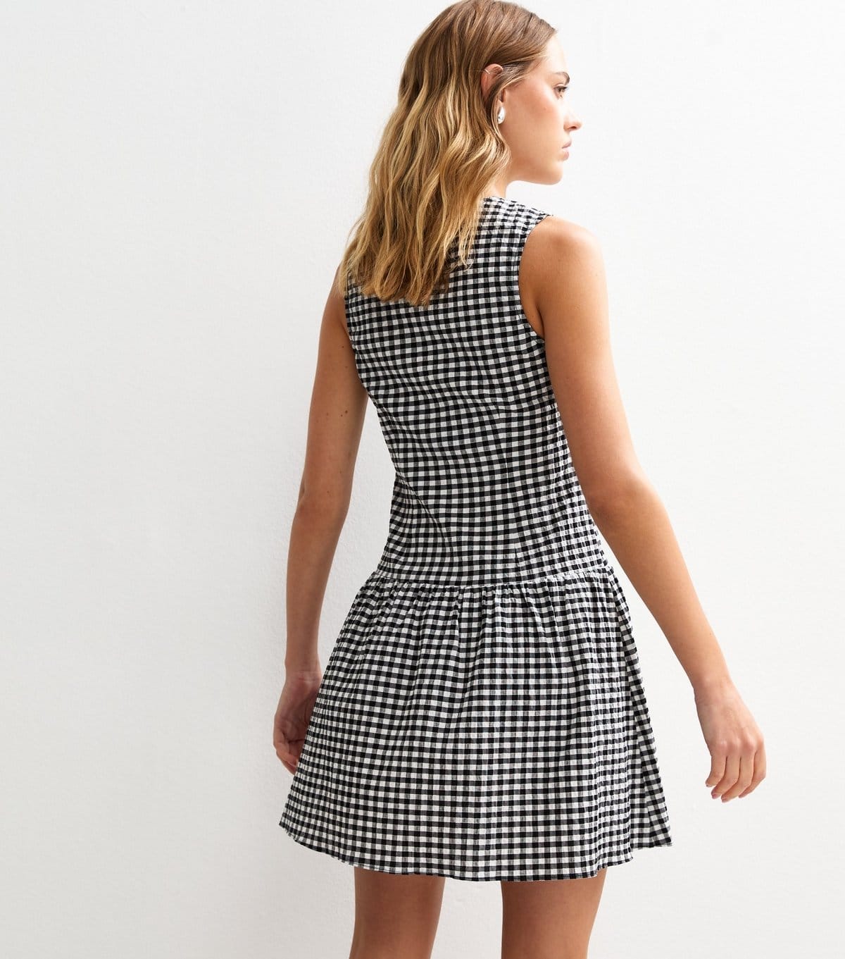 New Look Women's Black Gingham V-Neck Button Up Mini Dress New Look - 4