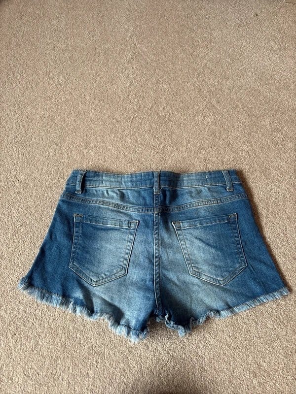 New Look Blue Denim Micro Shorts with Floral Embroidery