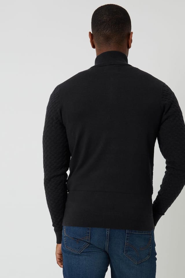 Threadbare Threadbare Men's Textured Cable Knit Quarter Zip Jumper in Black - 2