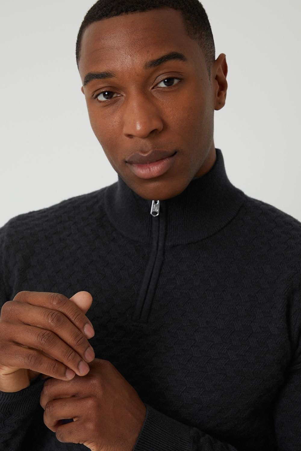 Threadbare Threadbare Men's Textured Cable Knit Quarter Zip Jumper in Black - 4
