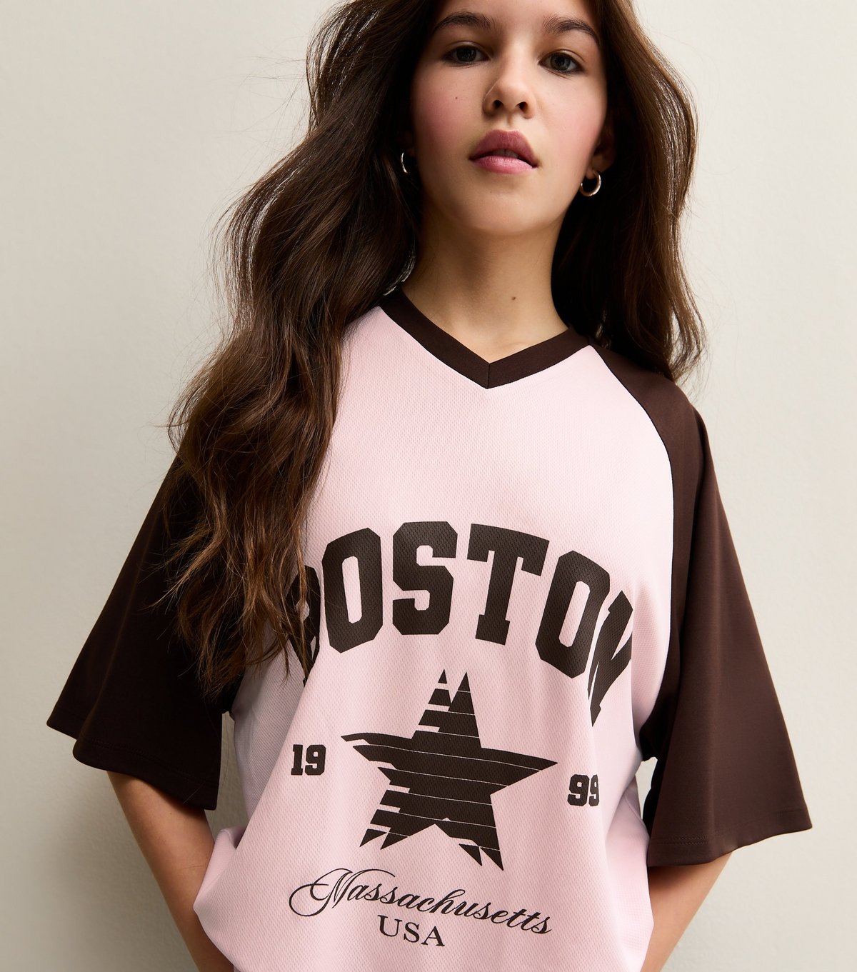 New Look Girls' Pink Boston Star Print Longline Football Top New Look - 3