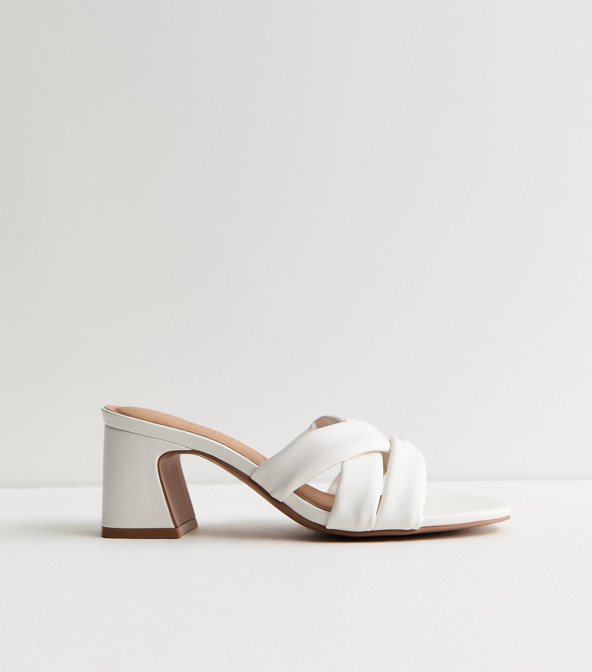 New Look Women's Wide Fit White Faux Leather Knotted Strap Mule Sandals Vegan New Look - 4