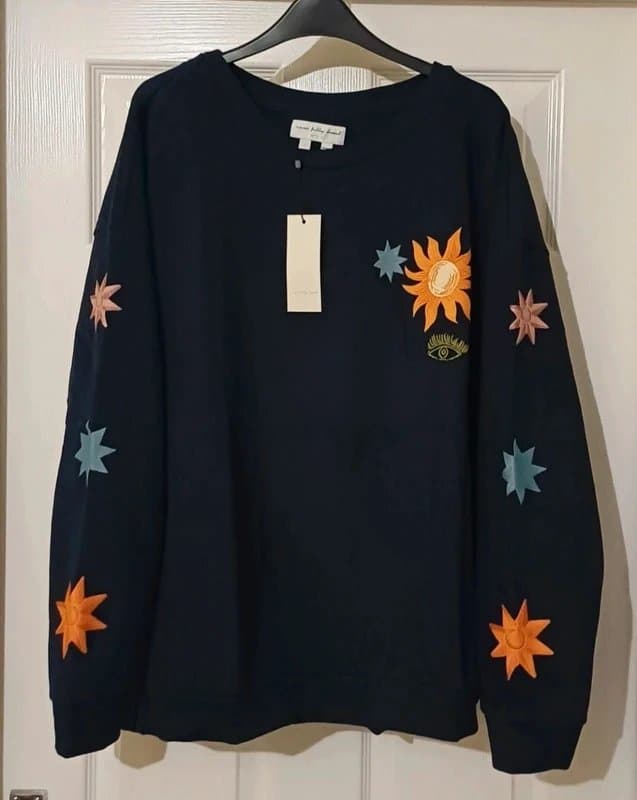 Never Fully Dressed Never Fully Dressed Charm Navy Embroidered Oversized Sweatshirt- size L