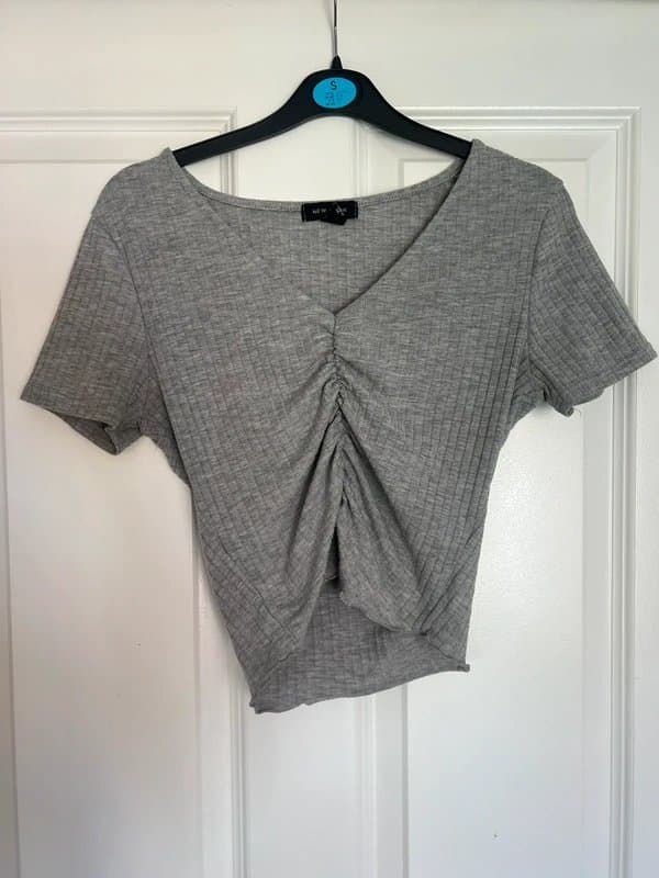 New Look New Look Ruched Front Grey Crop Top