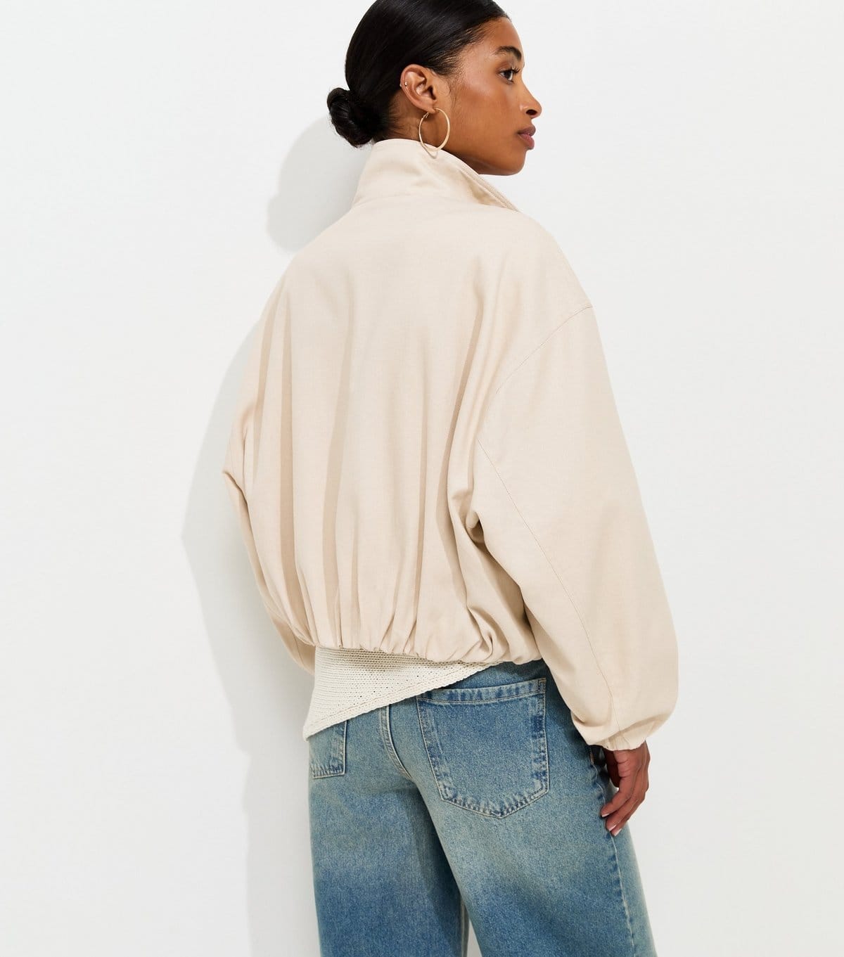 New Look Women's Stone Cotton Funnel Neck Bubble Hem Short Jacket New Look - 4