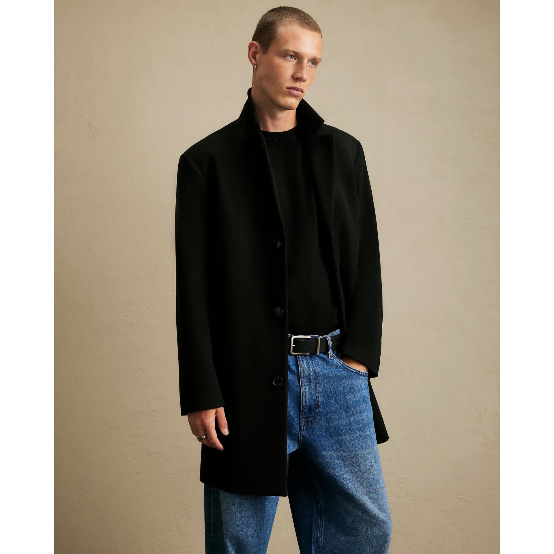 River Island Mens River Island Black Single Breasted Overcoat