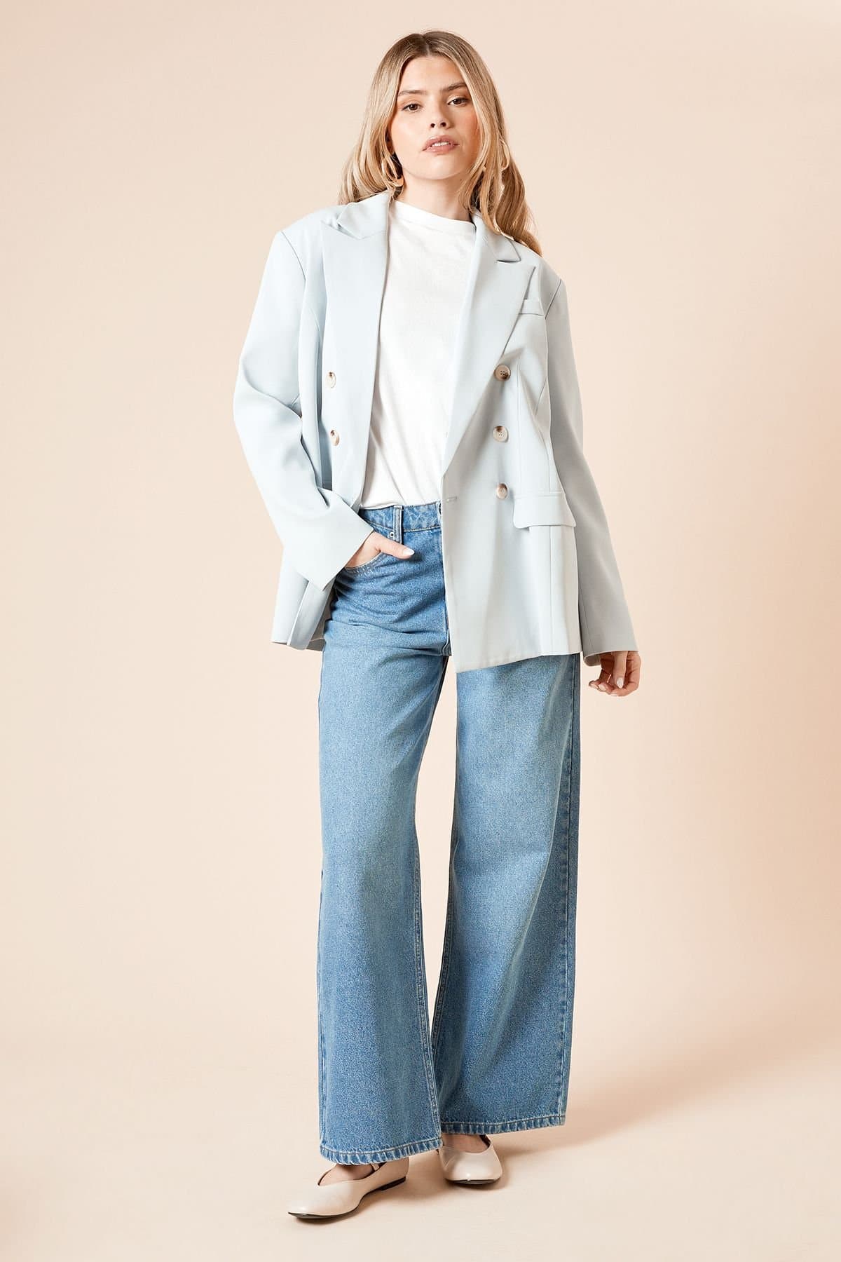 Dorothy Perkins Dorothy Perkins Women's Oversized Double Breasted Blazer in Light Blue