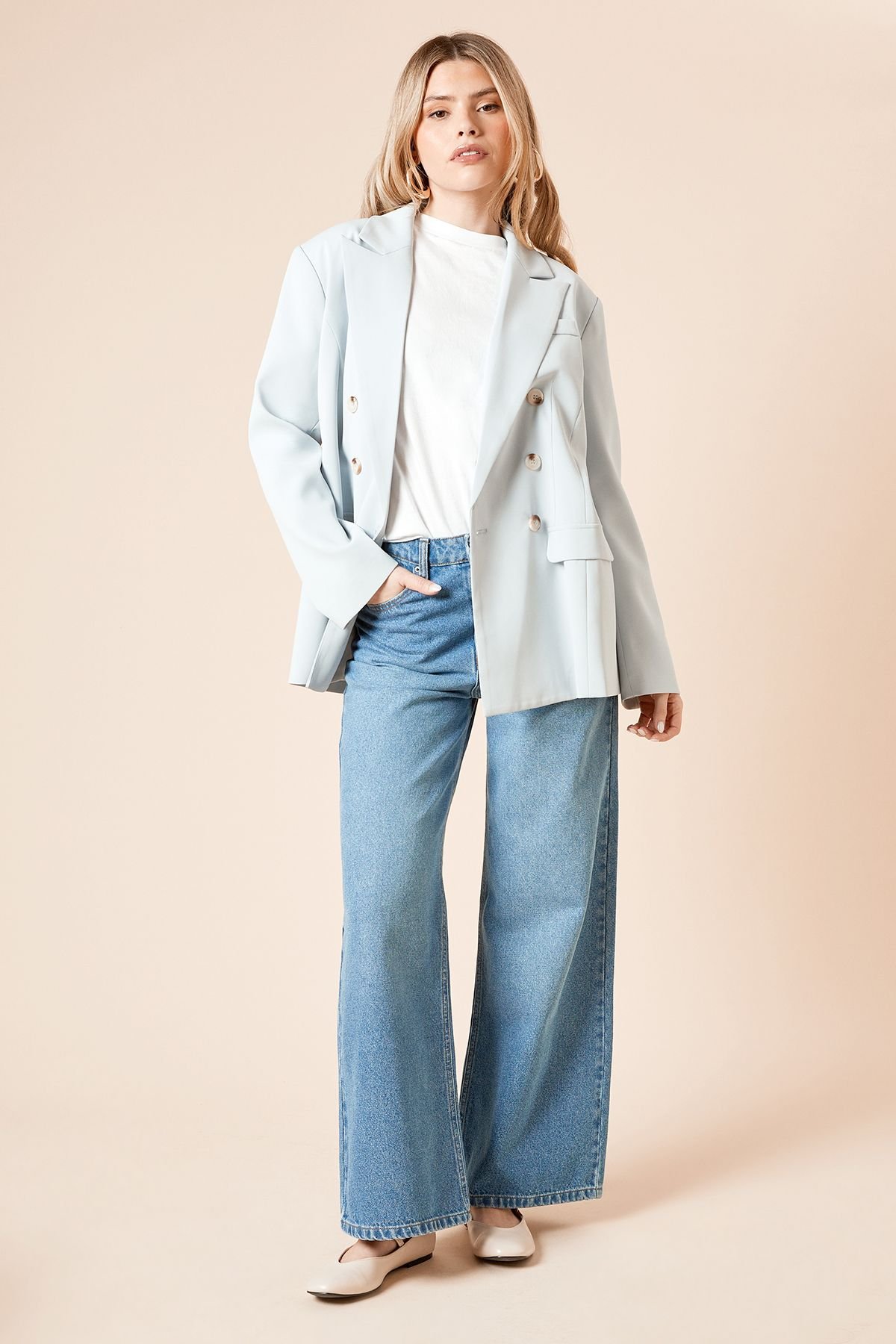 Dorothy Perkins Dorothy Perkins Women's Oversized Double Breasted Blazer in Light Blue - 2