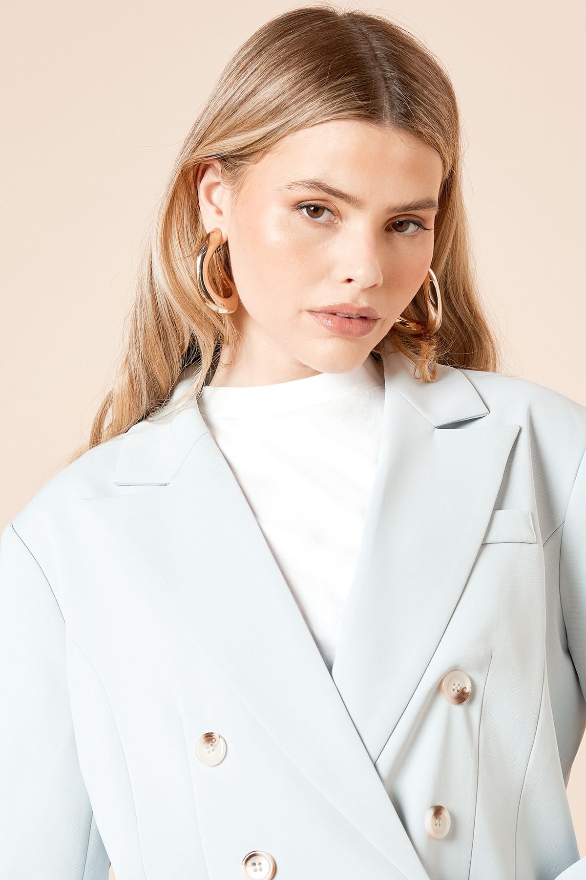 Dorothy Perkins Dorothy Perkins Women's Oversized Double Breasted Blazer in Light Blue - 3