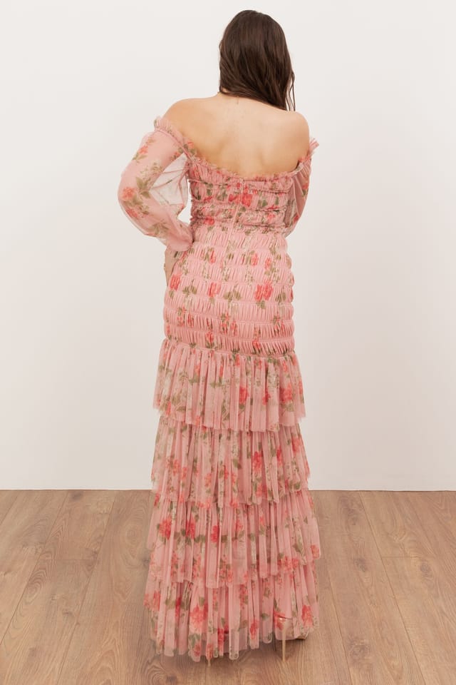 Anaya with Love Anaya with Love Women's Floral Long Sleeve Bardot Maxi Dress in Pink - 2