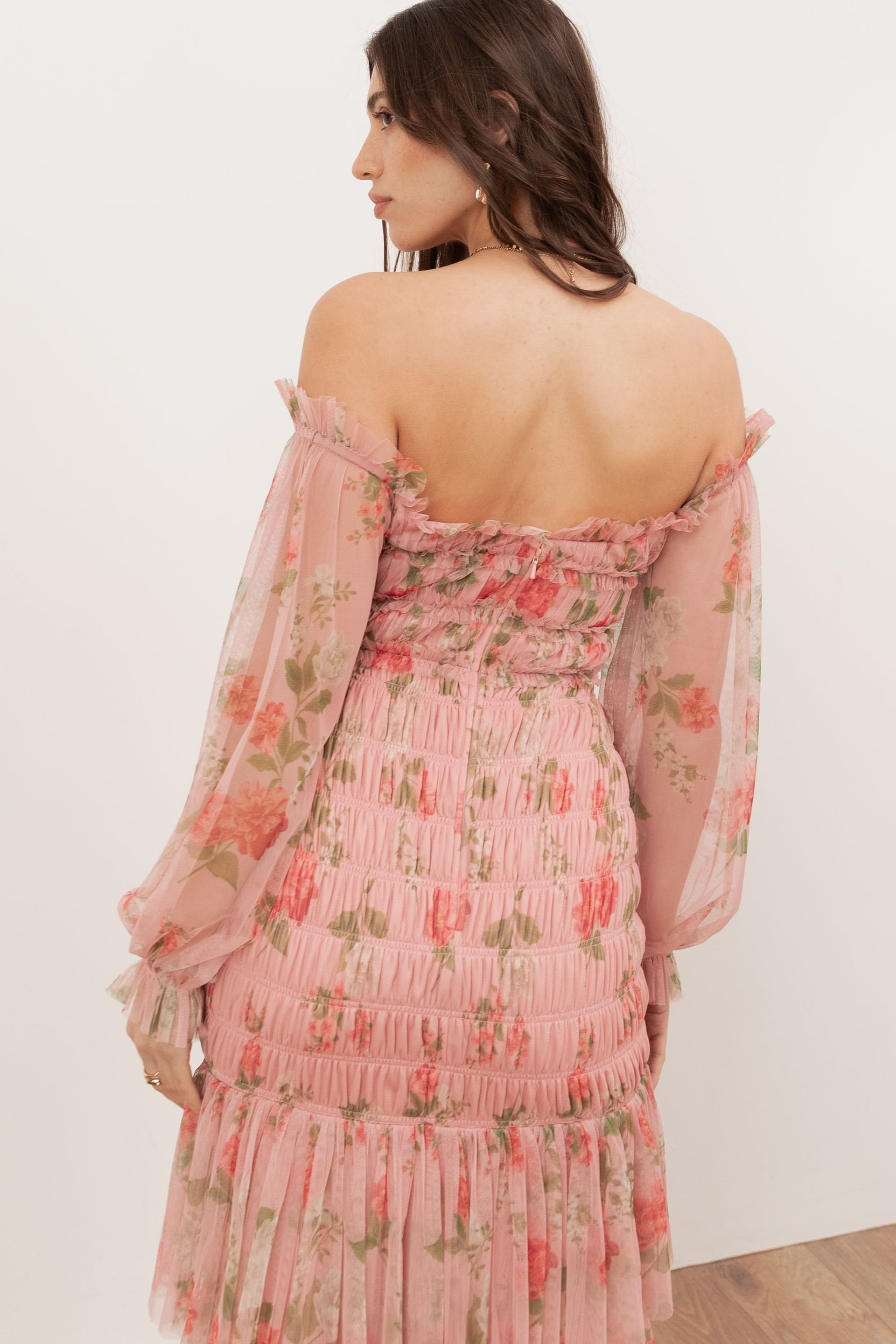 Anaya with Love Anaya with Love Women's Floral Long Sleeve Bardot Maxi Dress in Pink - 4