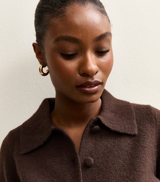 New Look Women's Dark Brown Midweight Knit Collared Cardigan New Look - 2