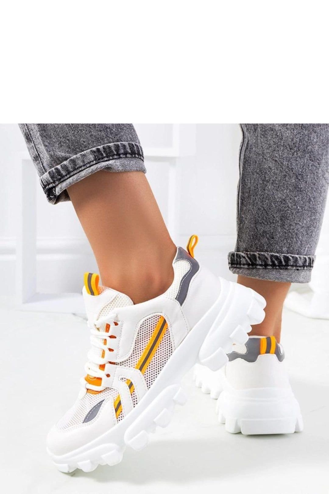 Love Lace Love Lace Women's Bernier Sport High Sole Faux Sneakers Reflective in White - 4