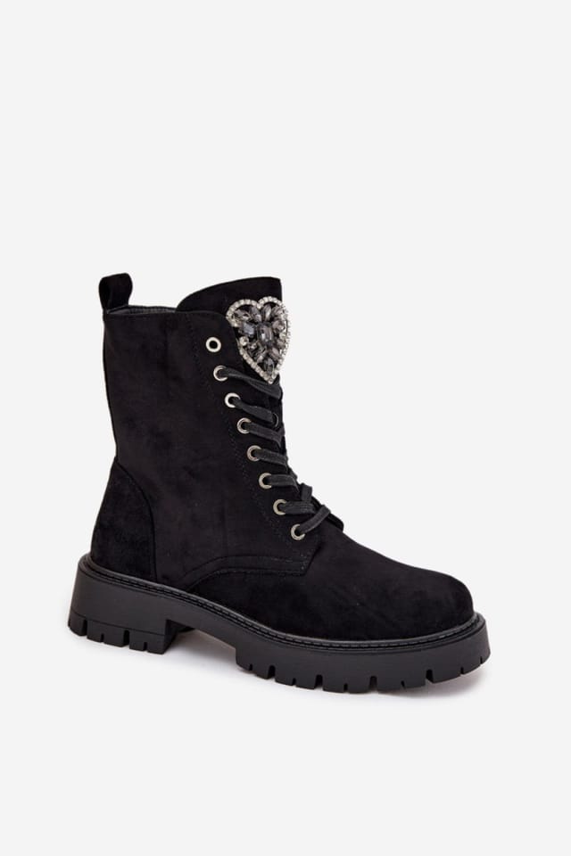 Love Lace Love Lace Women's Ankle Fur Lined Lace Up Boots with Side Zip Platform Heel in Black - 2