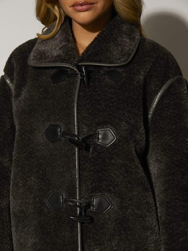 South Beach South Beach Women's Faux Sheepskin Jacket in Grey - 2