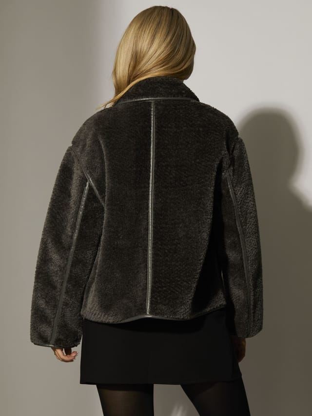 South Beach South Beach Women's Faux Sheepskin Jacket in Grey - 3