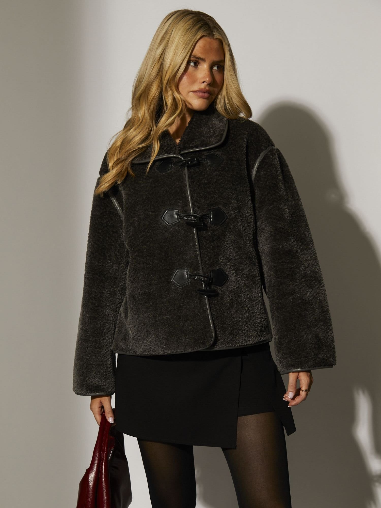 South Beach South Beach Women's Faux Sheepskin Jacket in Grey - 4