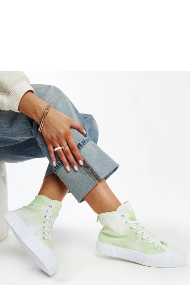 Love Lace Love Lace Women's Light Green High Top Fabric Sneakers Laced with Rubber Sole - 2