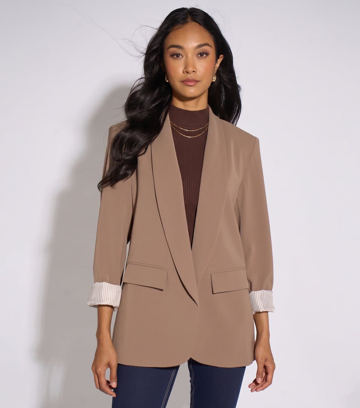 Gini London Women's Light Brown Pinstripe Lined Blazer Gini London New Look
