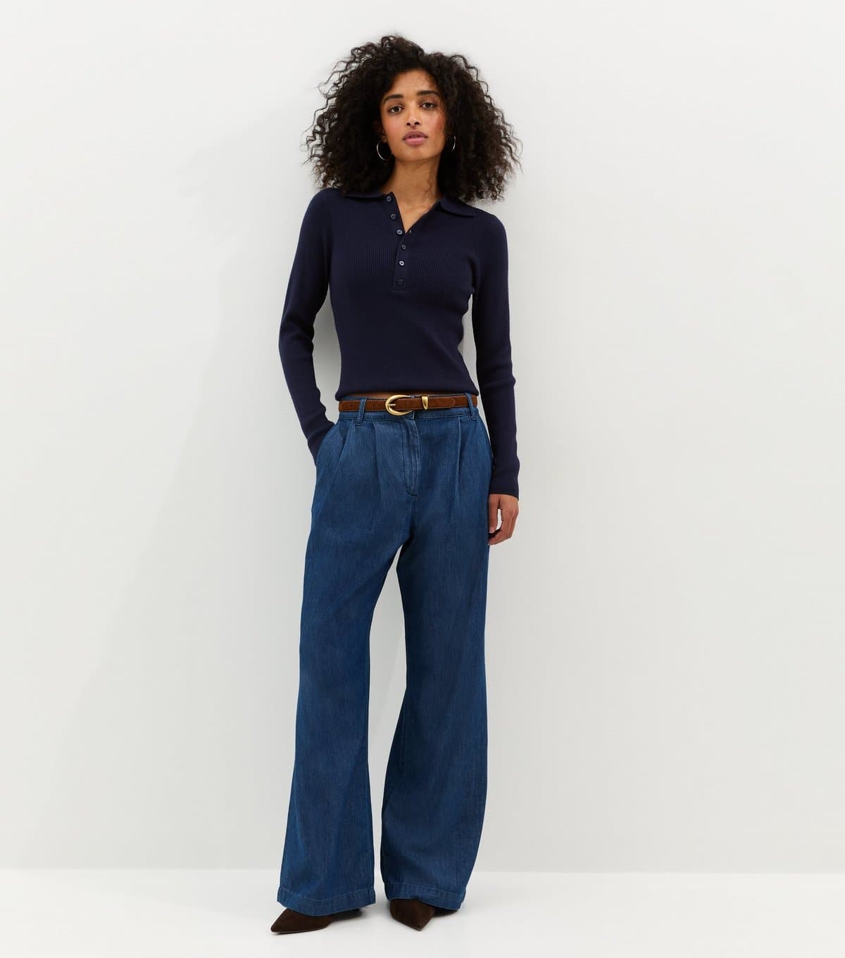 New Look Women's Blue Pleated Wide Leg Trousers New Look